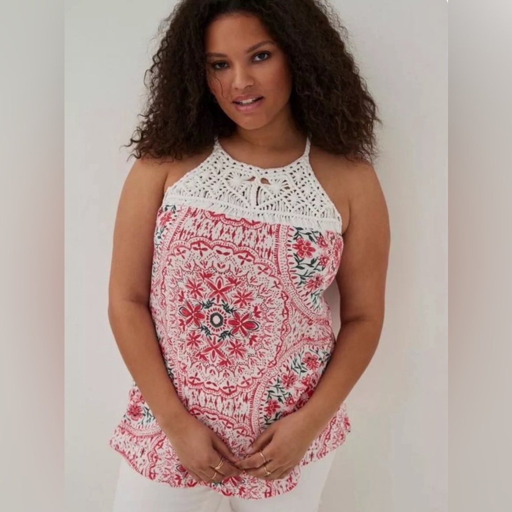 NWT TORRID TEXTURED MACRAME TANK - MEDALLION PINK SIZE 5X